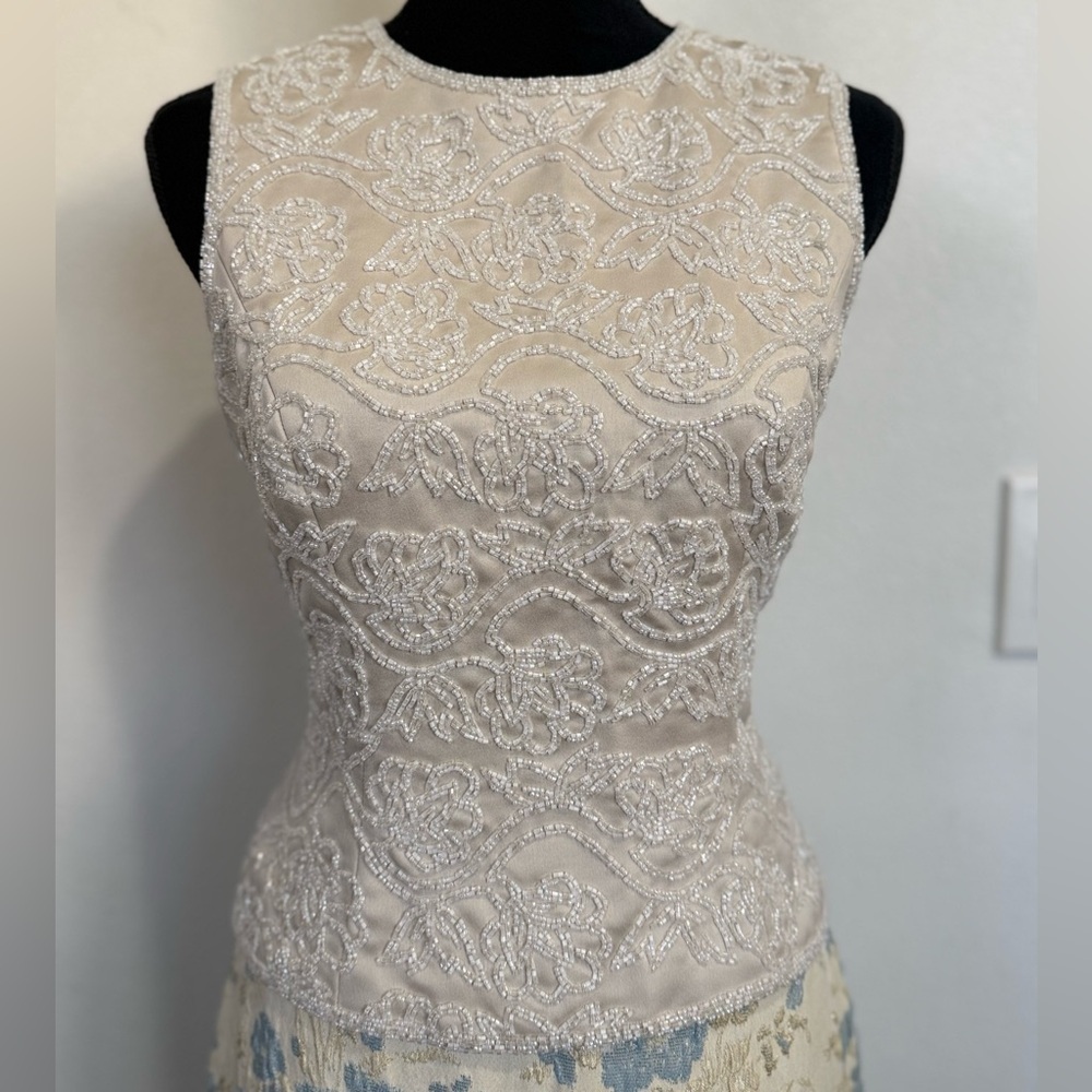Vintage Bridal Nude Champagne beaded silk evening top size 4 - Picture 2 of 12